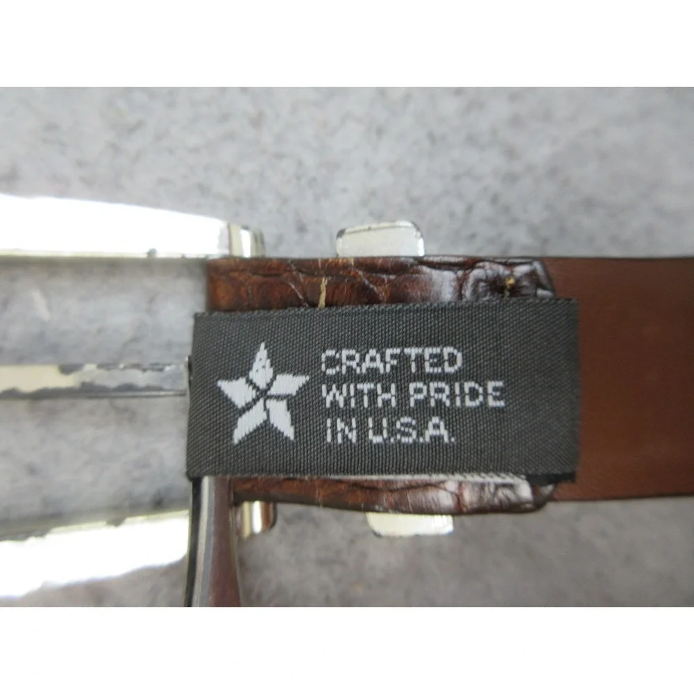 Onyx By Brighton Leather Belt Mens 34 Brown Croc Embossed Silver Tip Western USA